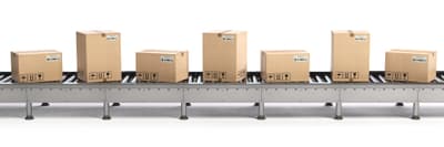 E-commerce, delivery and packaging service concept. Cardboard bo